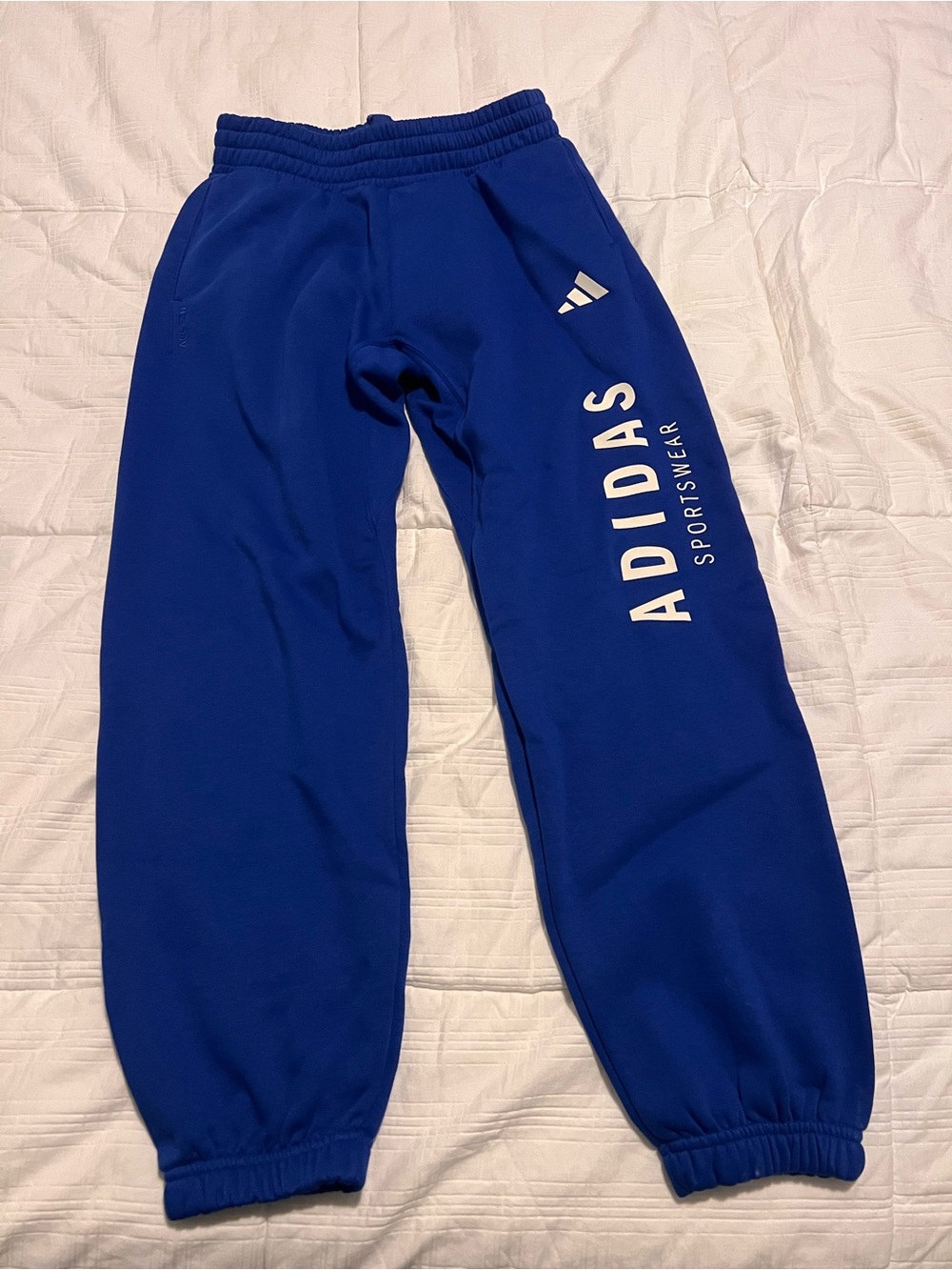 adidas Royal Blue Kids Joggers with White Logo